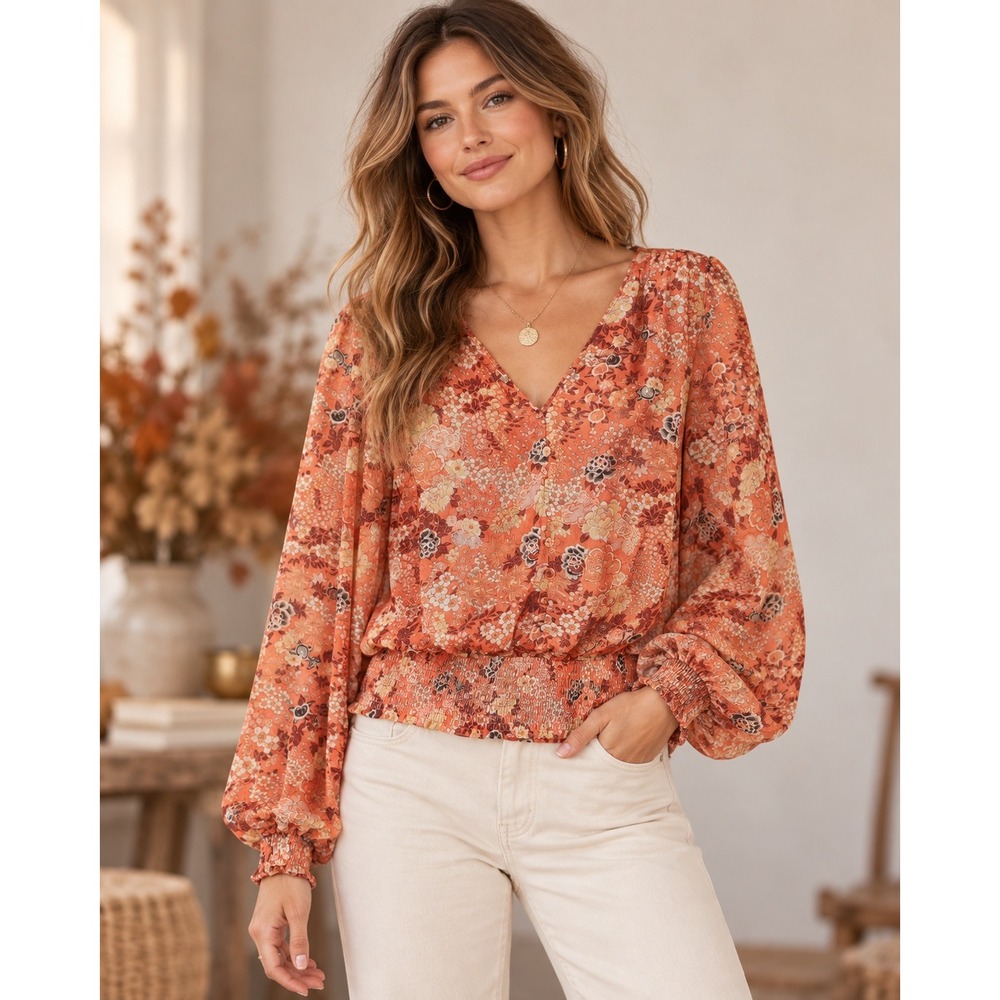 Maison d'Amelie Anthropologie Floral Top M Romantic Boho Fall Cottage Feminine